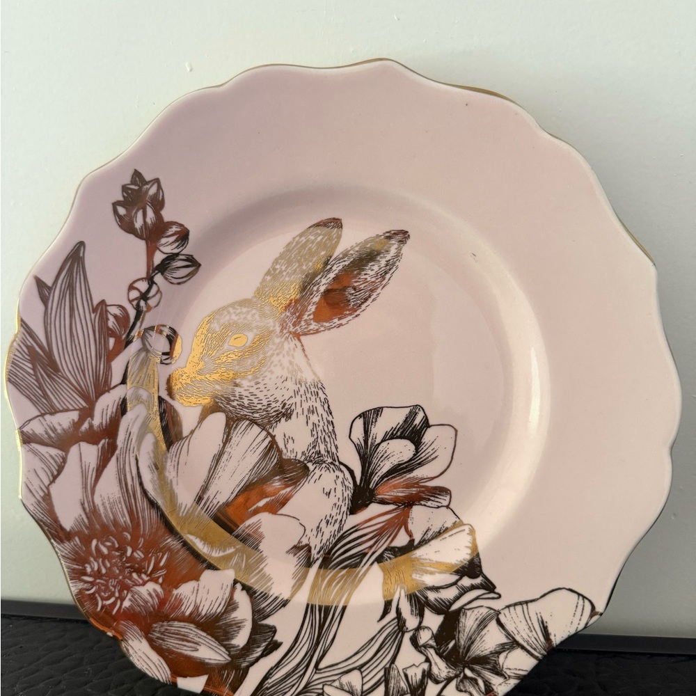 Floral Decorative 222 Fifth Garden Playtime Gold And Pink Porcelain
Plate. 8.5” - Picture 4 of 6